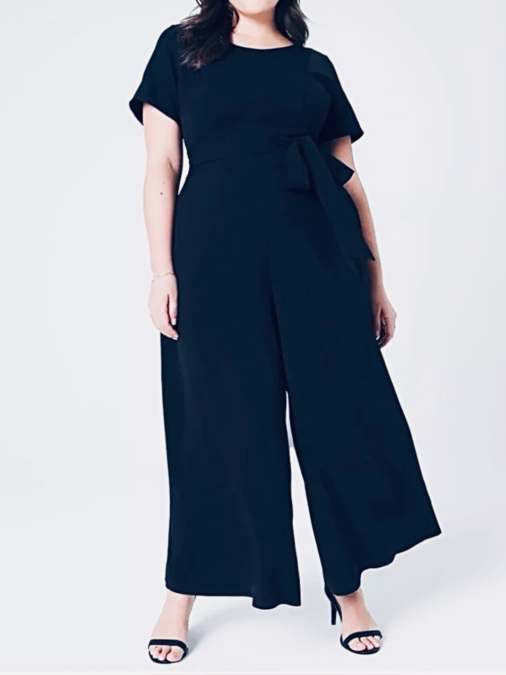Lane Bryant • 18 • Navy Short Sleeve Tie Waist Wide Crop Leg Pant Jumpsuit